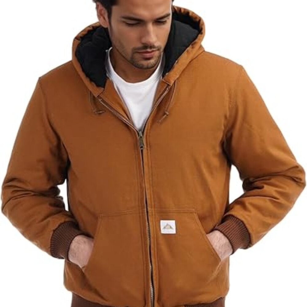 Men's Heavy Loose Fit Quilted Flannel‎ Lined Workwear Active Hooded Coat Sz 3XL